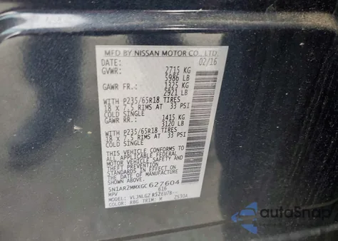 2016 Nissan Pathfinder S z USA, uszkodzony, nr VIN 5N1AR2MMXGC627604